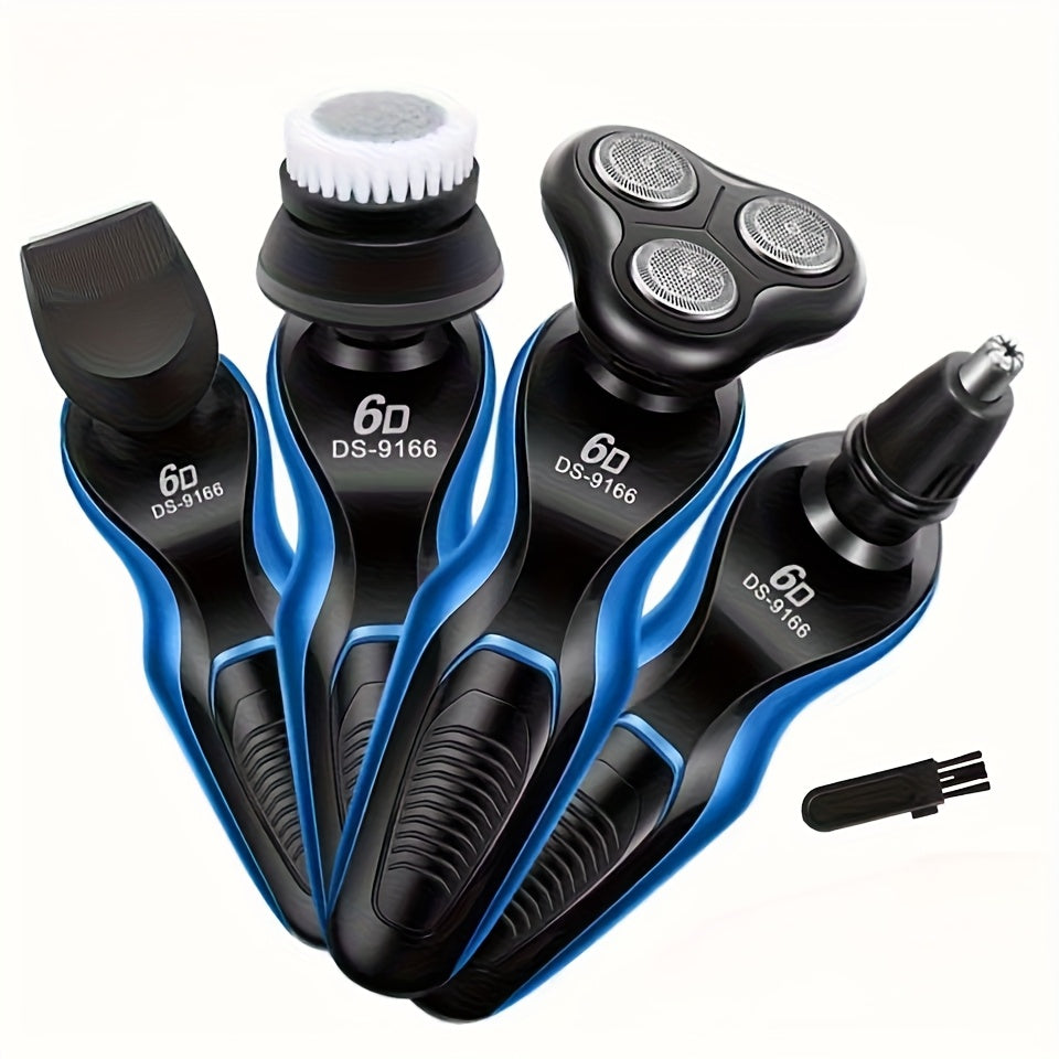4-in-1 Electric Shaver Men USB Rechargeable Rotary Razor Beard Trimmer Wet Dry - Father's Day Gift for Dad Husband Male Friend Blue