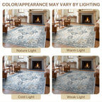 Vintage Retro Area Rug – Machine Washable Non-Slip Low Pile Chenille Print Carpet for Living Room, Bedroom, Dining Room & Home Office, Blue, Multiple Sizes