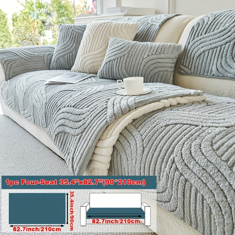 Bohemian Plush Sofa Pad Slipcover – Modern Luxury Faux Fur Non-Slip Couch Cover, All Season Machine Washable Pet Friendly Soft Seat Cushion Protector for Living Room Bedroom Office Home Decor