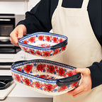 Bohemian Ceramic Baking Dishes Set of 2 - Large Rectangular Oven-Safe Casserole & Pie Pan, Porcelain Roaster Set for Baking & Cooking, Elegant Kitchen Gift, Red Blue Yellow White