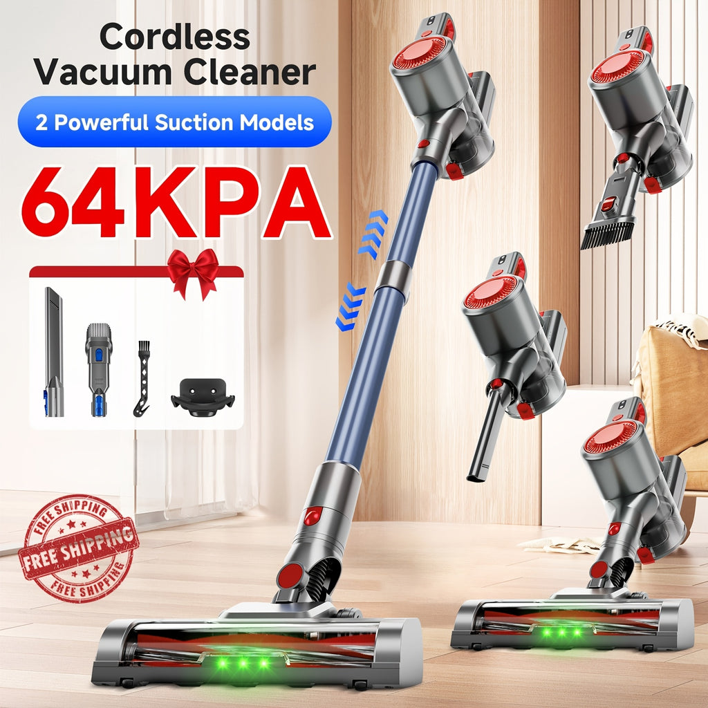 Cordless Vacuum Cleaner 54-64 KPA Lightweight with Anti-Tangle Brush, Removable Battery & Green LED – 45-Min Runtime for Carpet, Pet Hair, Hardwood Floors & Car Detailing