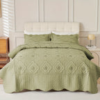 Quilted Embroidered Bedspread Set 3 Pcs – Floral Embroidery, 100% Polyester, Wrinkle-Resistant Lightweight Coverlet for Queen & King Bedroom Decor, 16 Colors