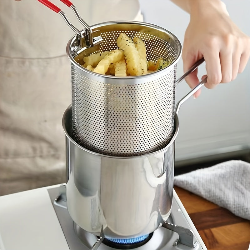 Mini 304 Stainless Steel Deep Fryer with Filter Net – Oil-Saving Small Frying Pot for French Fries, Chicken Wings & More | Induction Compatible & Dishwasher Safe