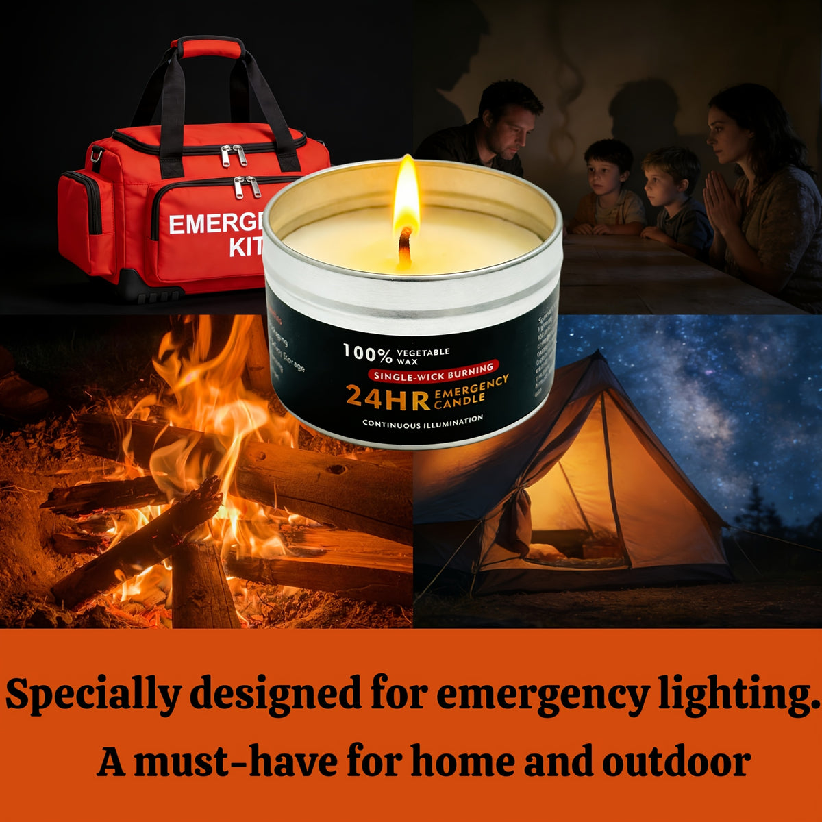 Unscented Soy Palm Wax Candles Set of 4 Metal Tin 96 Hour Burn Time – Long Lasting Candles for Camping Hiking Emergency Lighting Holiday Decor Christmas Halloween