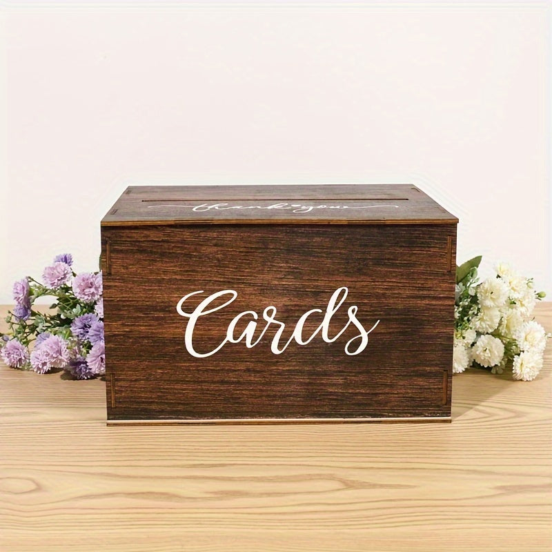 Wedding Card Box with Lid Rustic Faux Wood, Boho Dark Brown Rectangular Gift Card Holder with Slot for Wedding, Bridal Shower, Graduation, Anniversary, Baptism & Party Decorations, Keepsake Organizer