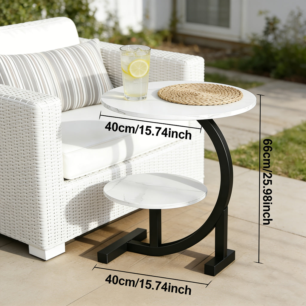 Metal Frame Side Table – 1 or 2 Tier | Indoor & Outdoor Bedside Table | Lightweight & Space-Saving | Living Room, Balcony, Office