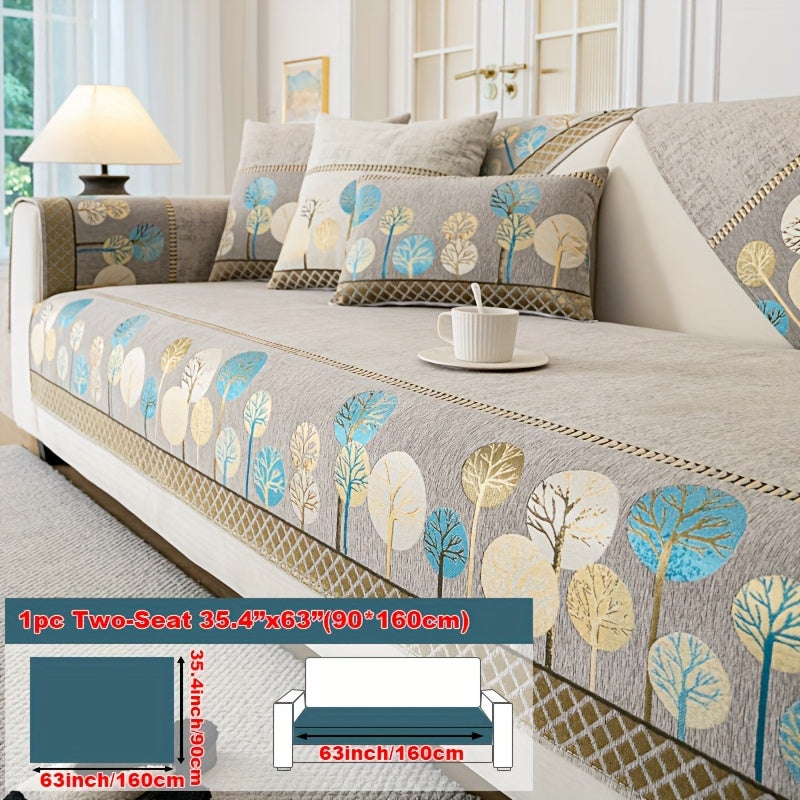 Bohemian Embroidered Sofa Cushion Cover Geometric Tree Leaf Design Pet Friendly Elegant Blue Gold for Living Room Bedroom Office All Sofa Sizes