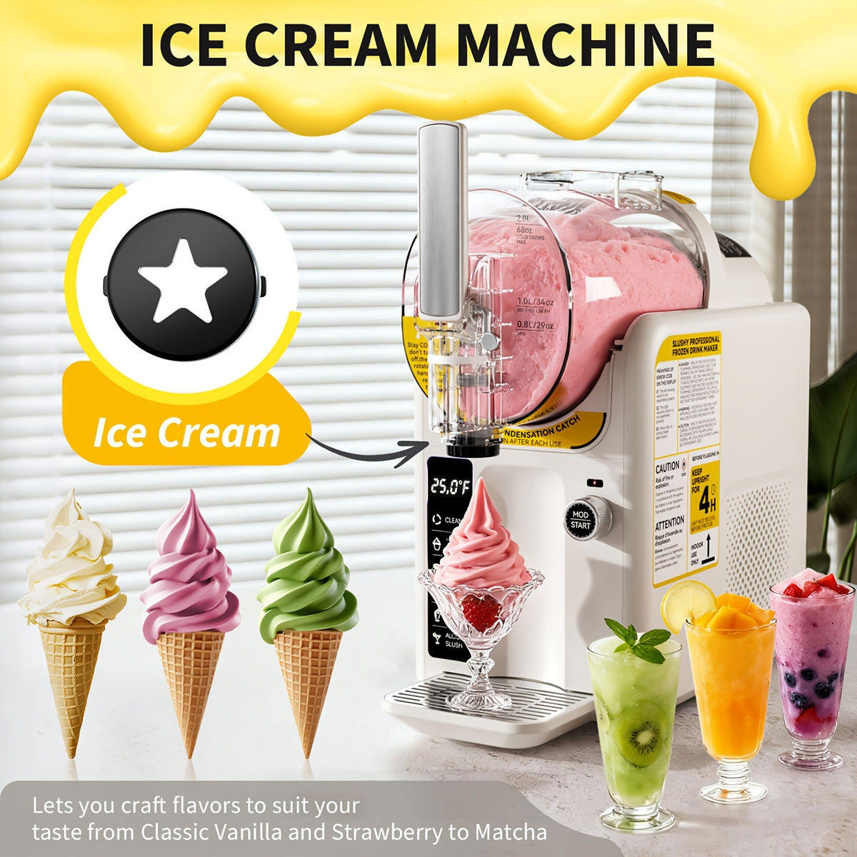 2-in-1 Ice Cream Maker & Slushie Machine 88oz, No Ice Needed Self-Cleaning Frozen Drink Machine, 5 Presets for Soft Serve, Slushies, Margaritas, Frappes & Milkshakes — Party & Home Use, Black