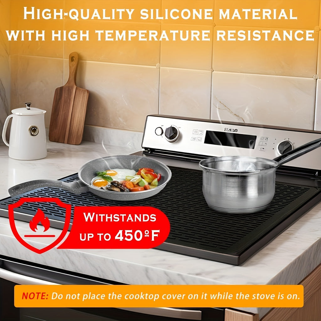 Silicone Stove Top Cover & Dish Drying Mat - 28x20 Inch, Heat Resistant to 450°F, Fits Electric & Glass Stovetops, Black