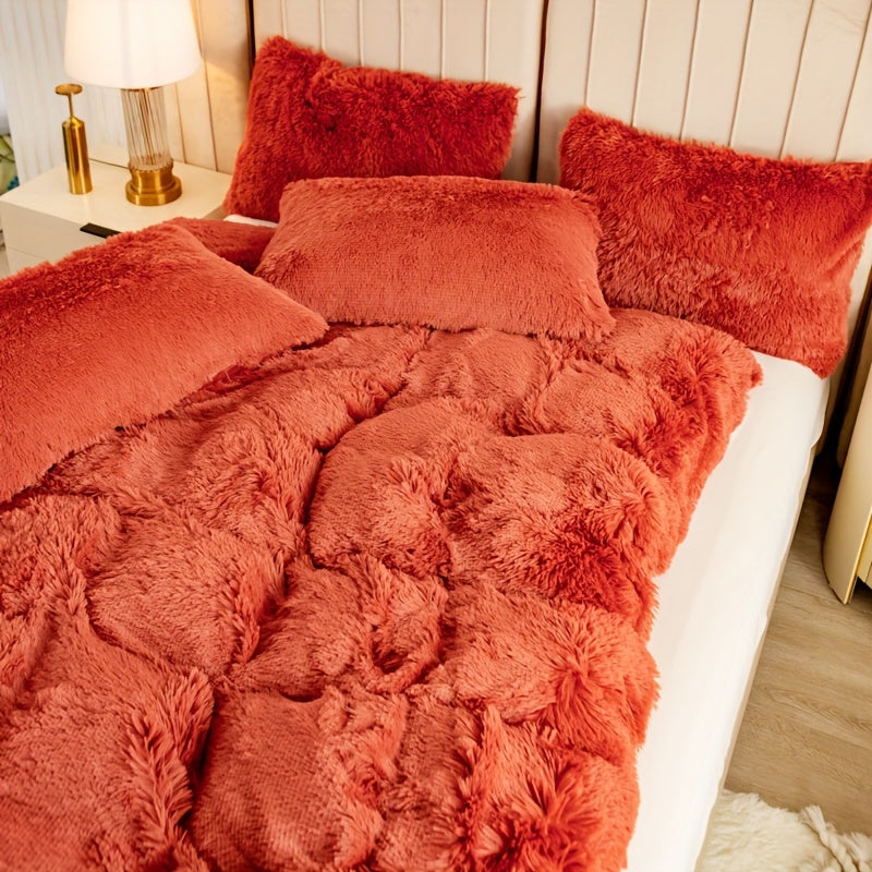 Plush Duvet Cover Set 3 Piece Ultra-Soft Warm Comforter Cover Twin Full Queen King 8 Colors for Bedroom Guest Room Dorm