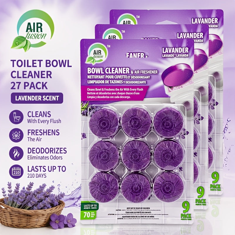 Scented Toilet Cleaner Tablets 27-Pack – Automatic Deodorizing Toilet Tablets for Yellow Stain & Odor Removal, 4 Scents: Fresh Linen, Lavender, Pine & Mix, Deep Cleaning Toilet Deodorant