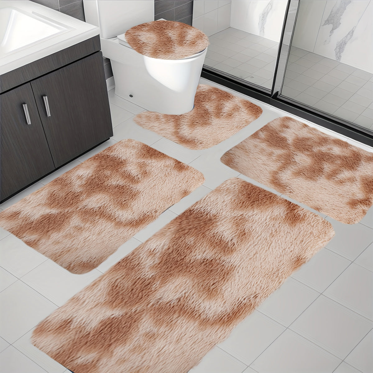 Soft Velvet Bath Rug Set Non-Slip Water Absorbent Machine Washable Bathroom Mat 3 4 5 6 Piece Sets Multiple Colors