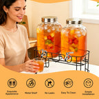 2-Pack Glass Beverage Dispenser with Fruit Infuser, Ice Cylinder & Stainless Steel Spigot – 1 Gallon Lemonade Drink Dispenser for Parties, BBQ, Weddings & Picnics