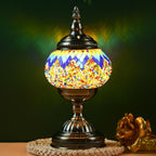 Handmade Turkish Mosaic Table Lamp 3-Color Dimming Glass Bedside Lamp with Metal Base - USB Powered Boho Decorative Light for Bedroom Living Room - Bulb Included, Ready to Use