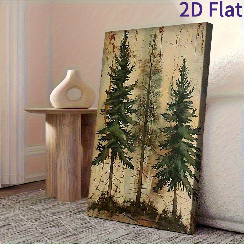 Large Framed Abstract Pine Tree Canvas Wall Art Orange Bohemian Wood Frame – Modern Country Farmhouse Decor for Living Room Office Bedroom, Ready to Hang Large Wall Art