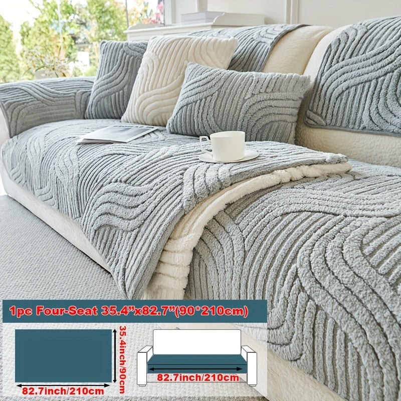 Plush Non-Slip Sofa Cover – Modern Luxurious Pet-Friendly Stretch Couch Protector for Living Room, Bedroom & Office, Soft Polyester Fabric, Breathable & Stylish, Machine Washable, No Print, 4 Sizes