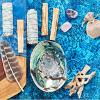 Sage Smudge Cleansing Kit Complete Set – White Sage, Palo Santo Sticks, Abalone Shell with Stand, Crystal Stones & Feather for Home Purification, Spiritual Decor & Holiday Gift