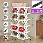Stackable Shoe Rack Organizer 6 or 9 Tier – Plastic Vertical Shoe Shelf for Entryway, Hallway, Bedroom & Closet, Holds 6–9 Pairs, Easy Assembly, Black or White