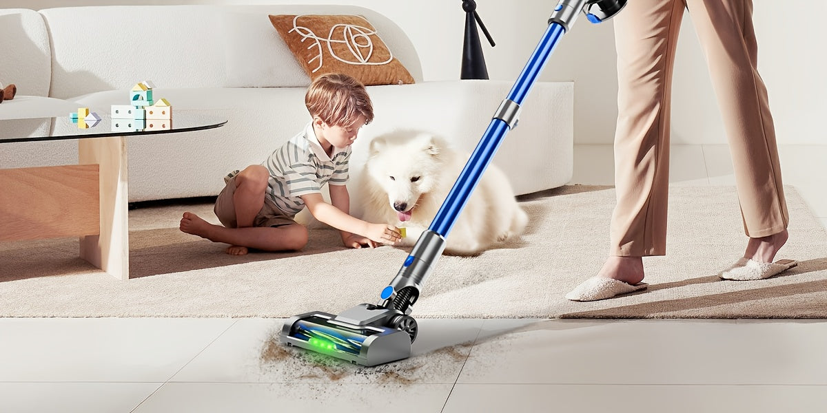 Cordless Vacuum Cleaner 54-64 KPA Lightweight with Anti-Tangle Brush, Removable Battery & Green LED – 45-Min Runtime for Carpet, Pet Hair, Hardwood Floors & Car Detailing