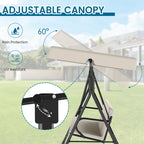 Outdoor Porch Glider Swing with Canopy Rust Proof Heavy Duty Steel Frame Adjustable Canopy Patio Furniture Garden Lawn Backyard Black Beige Brown Red Green