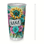 One Nana Tumbler Stainless Steel 20oz - Petal Floral Design Insulated Cup with Lid, Double Wall Vacuum Travel Mug for Hot & Cold Drinks, Gift for Mom Grandma Sister Office Camping