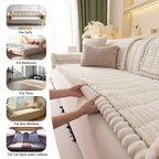 Boho Plush Sofa Cover with Ruffled Edges – Thick Warm Pet-Friendly Couch Protector, Bohemian Style Home Decoration Slipcover for Living Room Sofa Couch Furniture