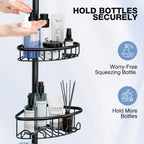 4-Tier Corner Shower Storage Rack No-Drill Telescopic Floor Standing Organizer – Rust-Resistant Stainless Steel, Adjustable 47–121 Inch, Bathtub Shampoo Shelf in Black