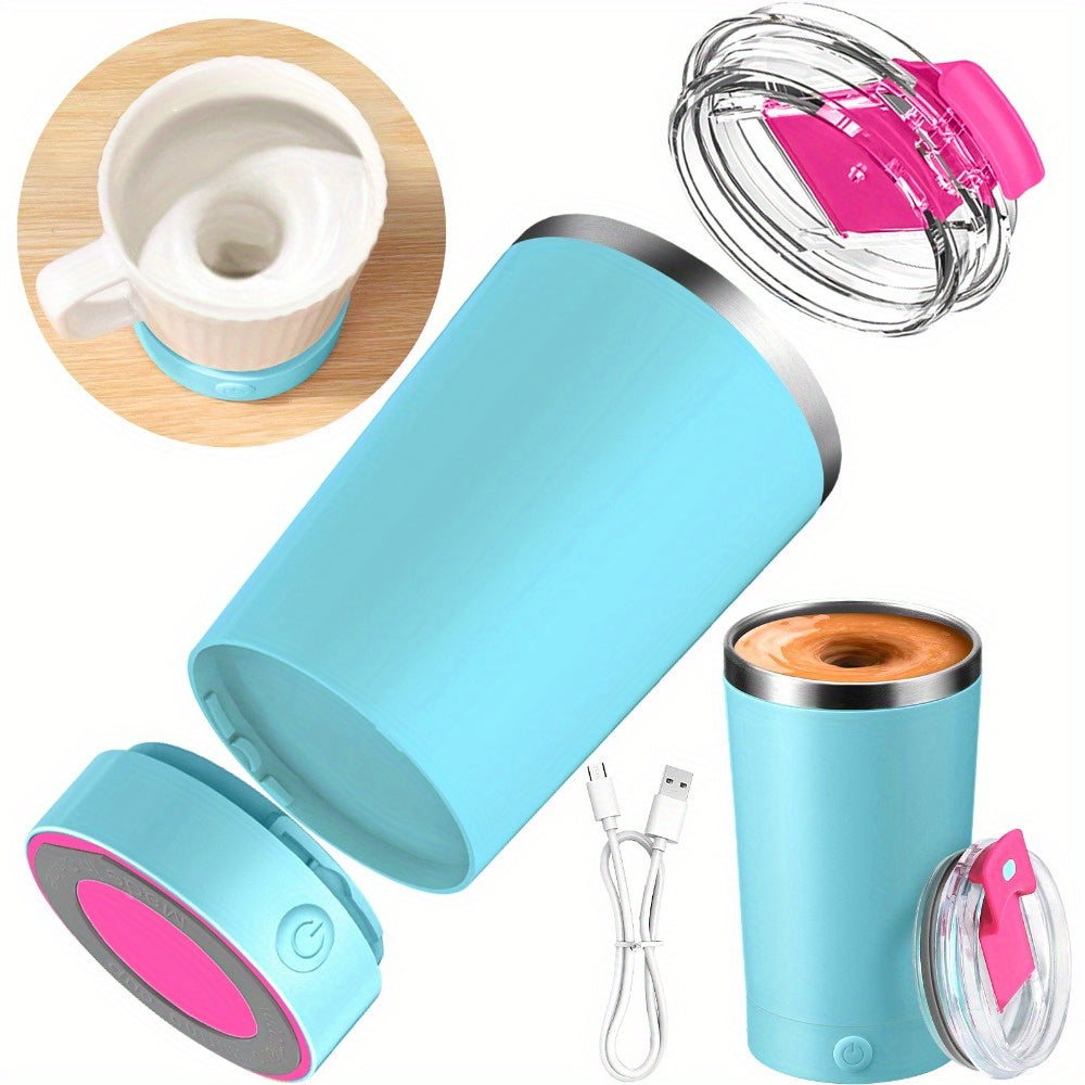 Self Stirring Mug 14oz Rechargeable – 316 Stainless Steel Automatic Magnetic Stirring Coffee Cup with Lid for Coffee, Tea & Hot Chocolate
