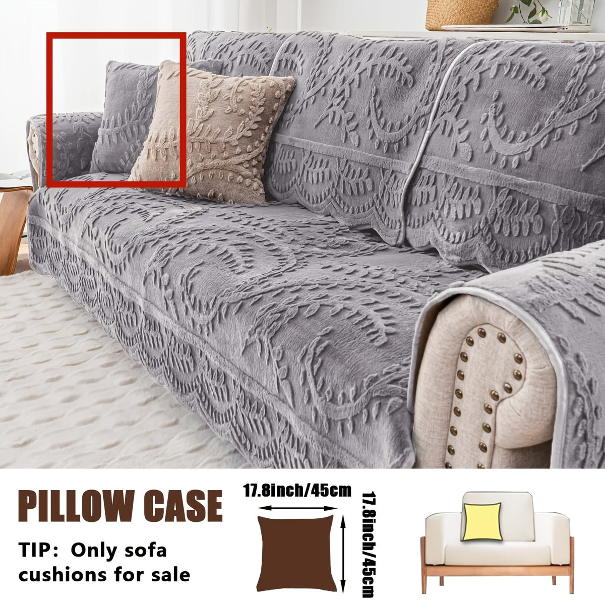Plush Sofa Cover Faux Rabbit Fur Non-Slip, Thickened Quilted Sofa Cushion Cover Machine Washable, Warm Breathable Pet-Friendly Couch Pad for Living Room, Bedroom & Office