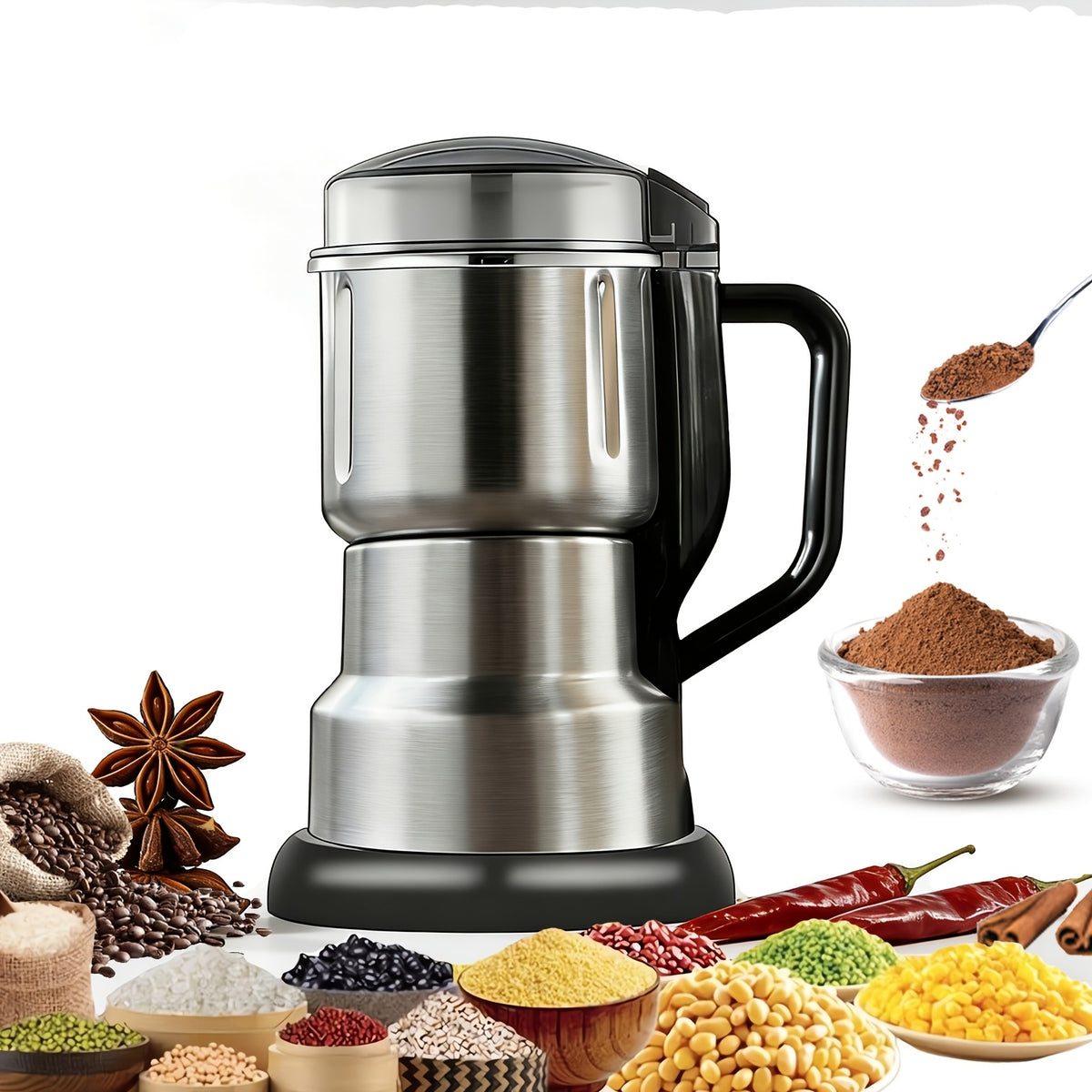300W Electric Coffee Grinder & Spice Mill – Stainless Steel Blade, Food-Safe, One-Touch Grinding for Espresso, Beans, Grains | Nuvia Haven