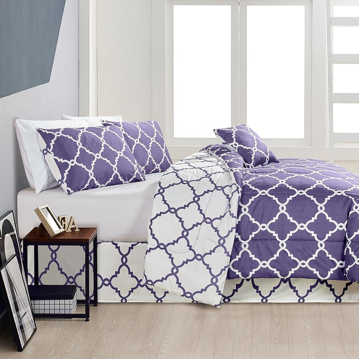 5-Piece Comforter Set – Reversible Quilted Down Alternative Bedding Set with Pillow Shams, Bed Skirt & Cushion | All Season | Twin, Queen, King