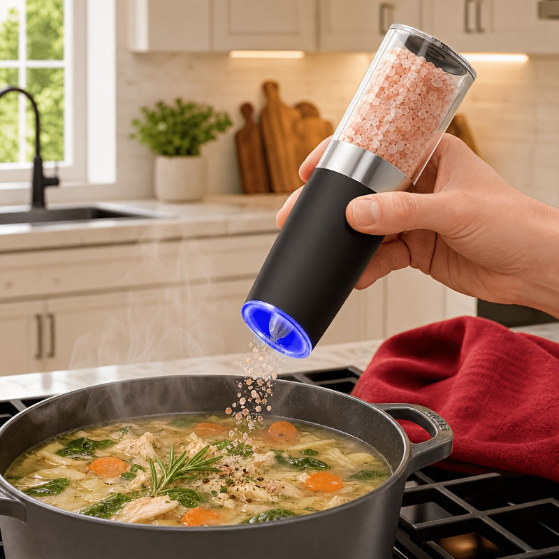 Electric Salt and Pepper Grinder Set 2-Pack - Automatic Battery-Powered Mill with LED Light, Adjustable Coarseness, Large Capacity for Home Kitchen & BBQ - Great Father's Day & Birthday Gift
