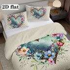 Quilted Quilt Set 2-3 Piece Floral Love Heart Print – Soft Breathable Hypoallergenic Bed Cover with Pillowcases for Twin Full Queen King, Multicolor Bedding