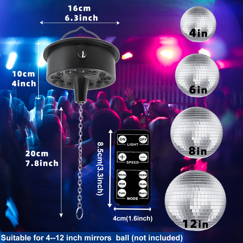 Disco Ball Motor with Remote Control RGBW LED Spinner 5-10 RPM Sound Activated Mirror Ball Rotator for Party Home DJ Club Stage Decor