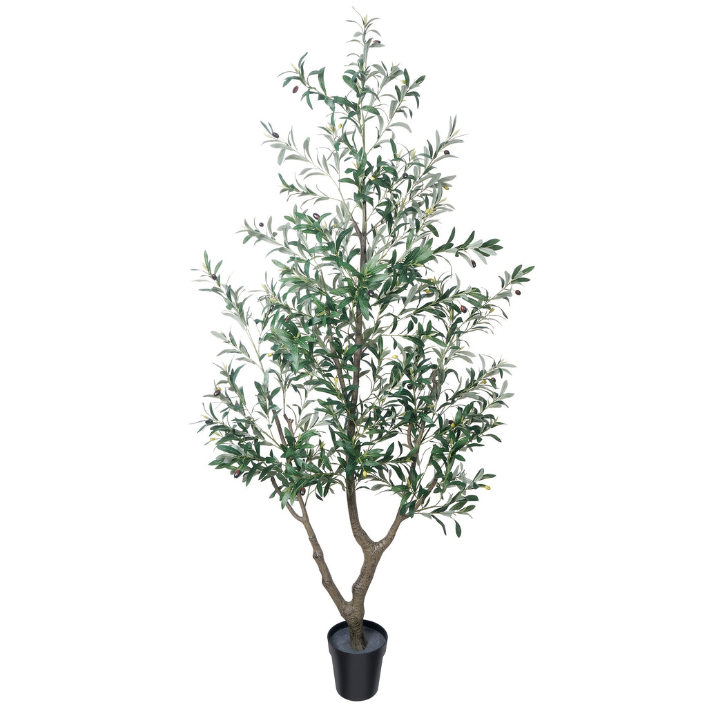 Artificial Olive Tree 5/6/7FT Multi-Trunk Pre-Potted – Lifelike Faux Indoor Tree with 706-1296 Leaves & Realistic Olives – Mediterranean Farmhouse Decor for Home, Office & Porch