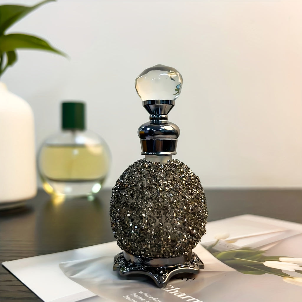 Vintage Crystal Arabic Style Empty Essential Oil Bottle 0.51oz - Portable Imitation Crystal Perfume Vial for Dressing Table, Travel & Gift Decoration
