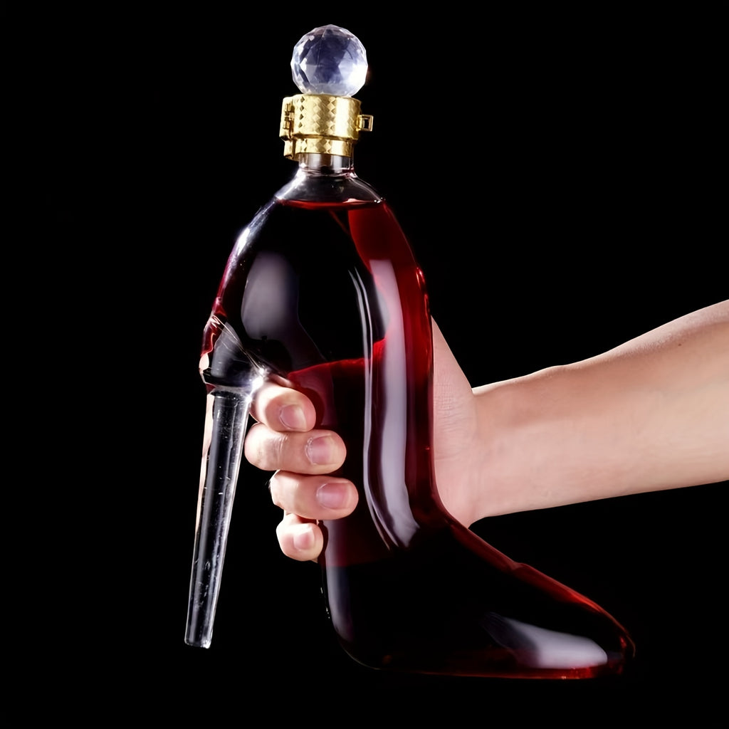 High-Heel Shoe Decanter – Handmade Lead-Free Crystal Glass with Stopper, 750ml Transparent Glossy Wine Decanter for Kitchen, Dining & Home Decor, Valentine’s Day & Holiday Gift