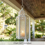 Moroccan Candle Lantern Holder Medium 10.5 Inch – Handcrafted Glass Iron Metal Lantern with Embossed Floral Panels, 17 Colors, Indoor Outdoor Use for Ramadan, Wedding, Patio, Diwali & Home Decor