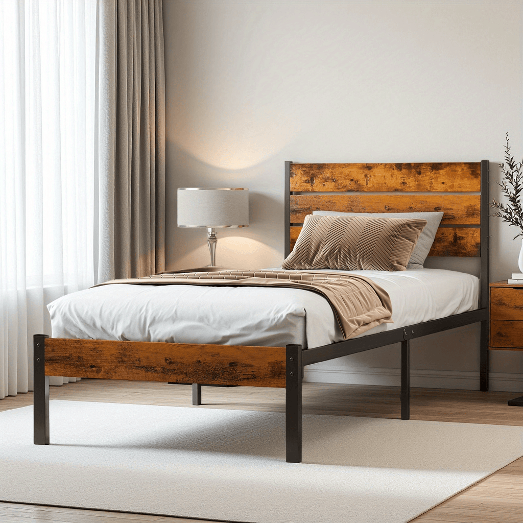 Metal Frame Bed Frame with Headboard No Box Spring Needed, Sturdy Wood Slats Support 800 lbs, Twin Full Queen, Bedroom Platform Bed