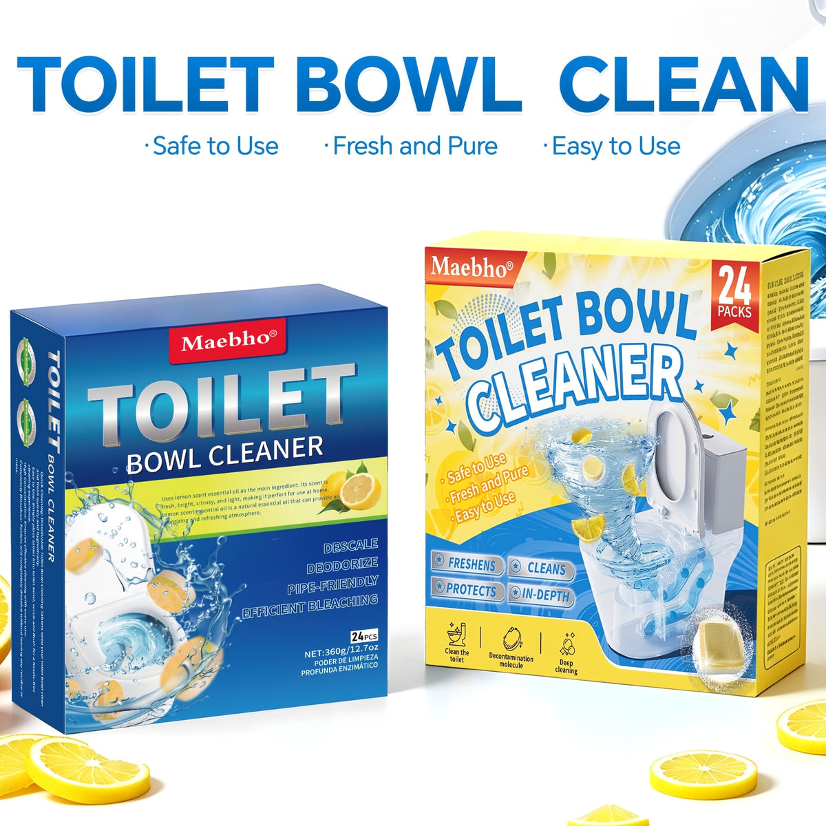 Lemon Toilet Effervescent Cleaning Tablets – Stubborn Stain Remover & Deodorizer, 12pc Cleaning Blocks or 24pc Bubble Tablets