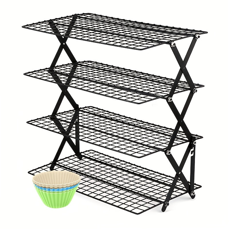 Wire Cooling Rack Set Collapsible Stainless Steel with Muffin Cup Slots - Baking Rack for Cakes, Cupcakes, BBQ & Drying, Stackable Oven Safe Cooling Grid