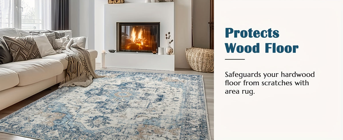 Washable Vintage Area Rug - Chenille Retro Distressed Multi-Print Foldable Lightweight Accent Rug for Entryway Bathroom Kitchen Living Room and Bedroom