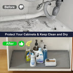 Under Sink Mat Waterproof 34x22 Inch - Silicone Cabinet Liner Drip Tray for Kitchen & Bathroom, Shelf Protector Organizer for Under Sink Storage, Large & Gray Options