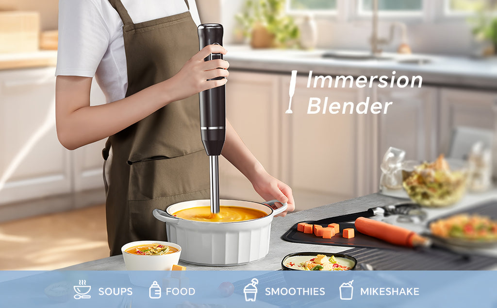 400W Immersion Hand Blender Stick Mixer with 304 Stainless Steel Blades, 2 Speeds & Turbo Mode, Detachable Base – 5-in-1 Set Available, Perfect for Soups, Smoothies, Purees & Baby Food