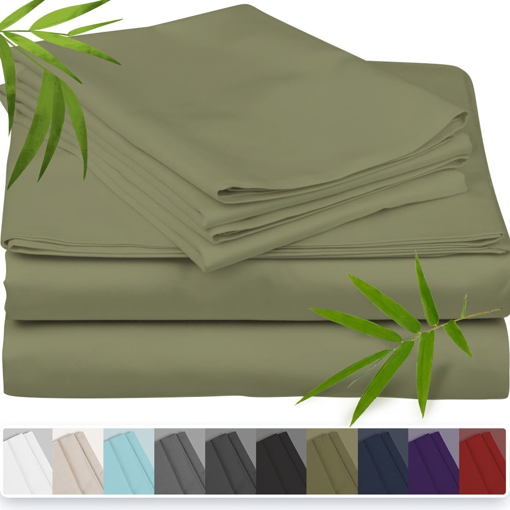 Bamboo Cooling Bed Sheet Set with Deep Pocket Fitted Sheet & Pillowcases – Breathable Soft Bedding for Hot Sleepers, Queen King Full Cal King Twin