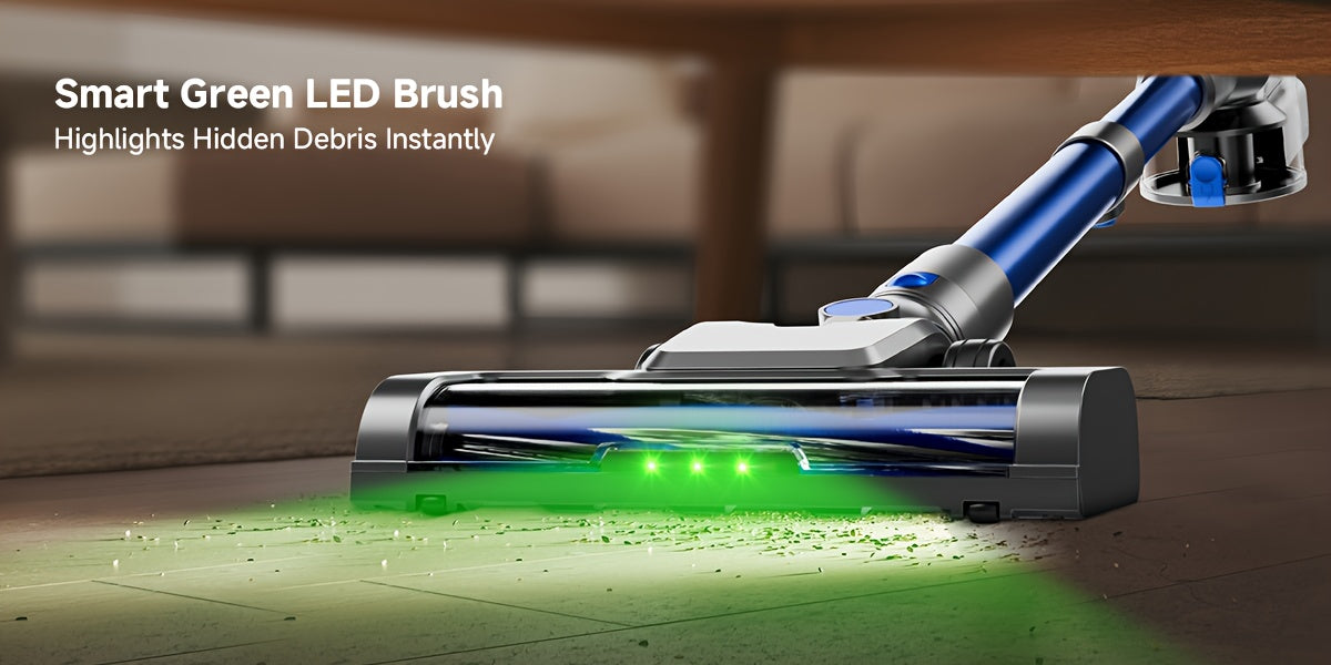 Cordless Vacuum Cleaner 54-64 KPA Lightweight with Anti-Tangle Brush, Removable Battery & Green LED – 45-Min Runtime for Carpet, Pet Hair, Hardwood Floors & Car Detailing