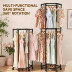 360° Rotating Clothes Rack with Wheels Heavy Duty Metal Hexagonal Garment Organizer for Bedroom Closet Laundry Room