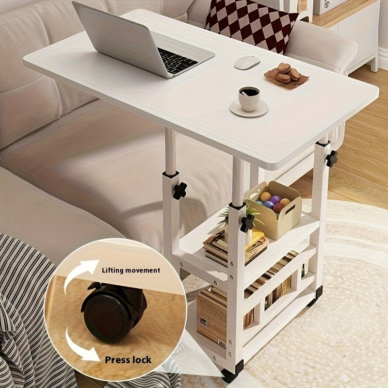 Rolling Laptop Desk Movable Adjustable Height 360 Degree Rotating Wheels Bedside Computer Desk for Bedroom Living Room Dormitory Multifunctional Student Writing Desk Multiple Colors