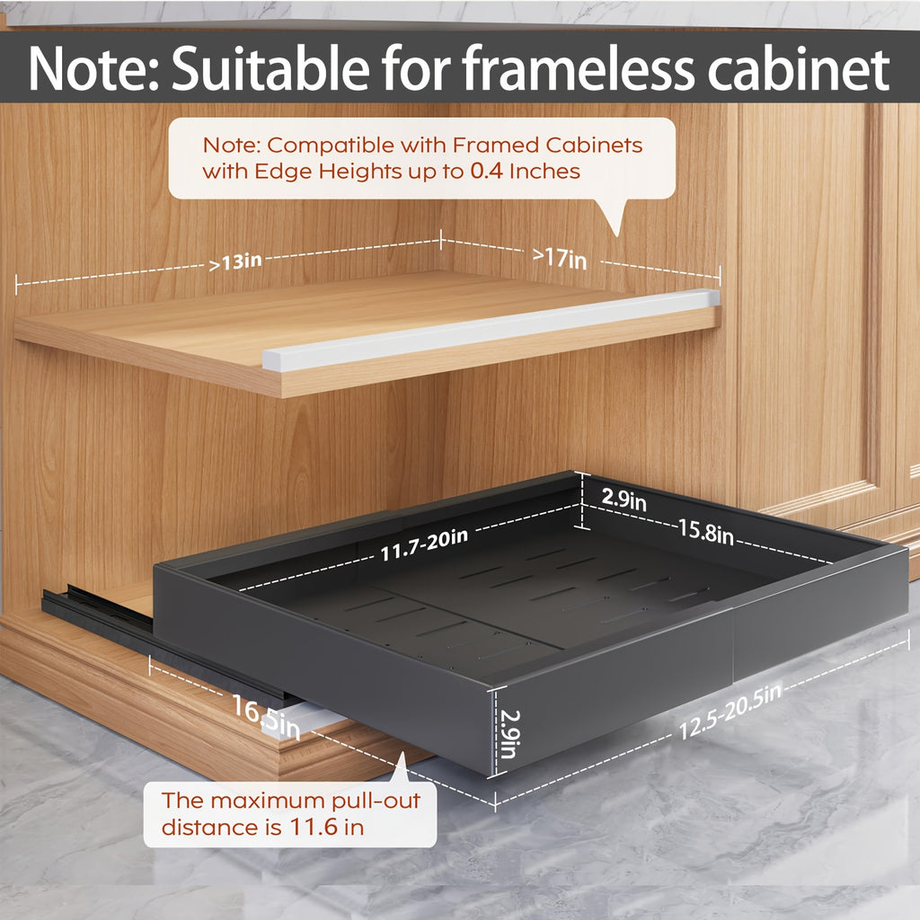 Pull Out Cabinet Organizer Shelf – Expandable Sliding Storage Drawer, Heavy Duty Carbon Steel, No Drill Under Sink Basket for Kitchen, Bathroom & Laundry, 2/4/6 Pack