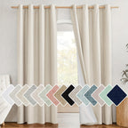 Linen Blackout Curtains 2 Panels 100% Farmhouse Grommet Top – Thermal Insulated Thick Window Drapes for Living Room Bedroom, 11 Colors 6 Sizes